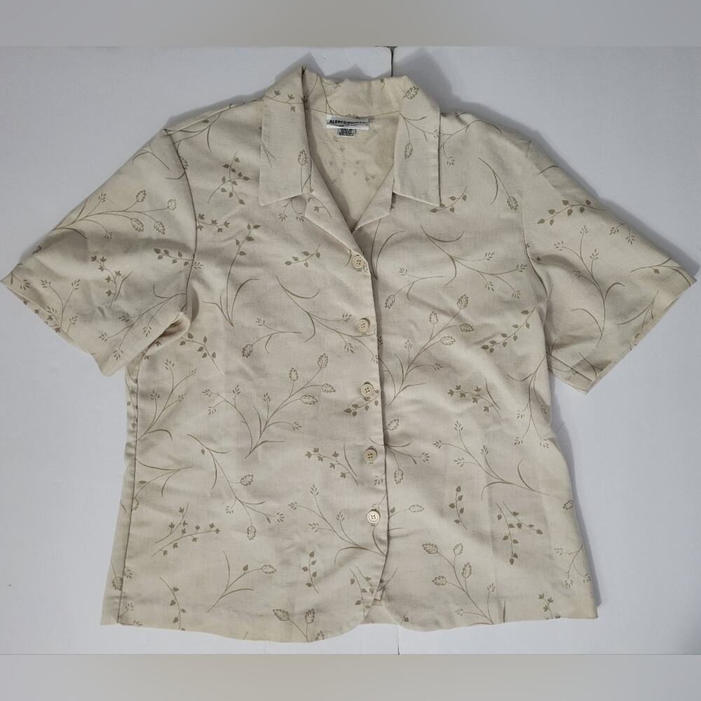 Alfred Dunner Womens 14 Tropical Summer Floral Embroidered Button Down Shirt